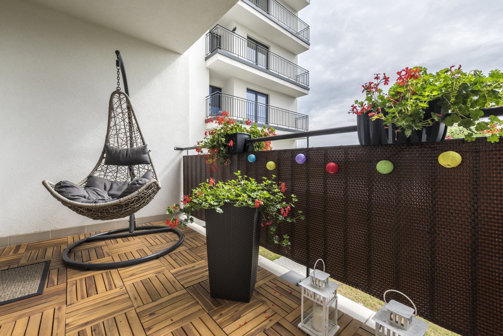 Home terrace with wooden floor and chair